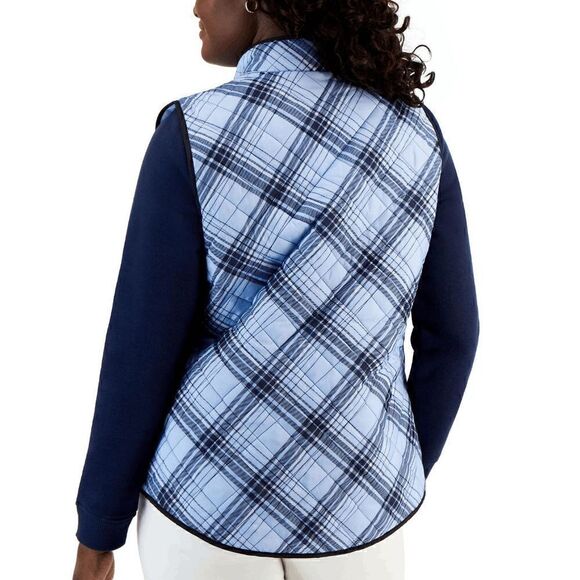 💙 NWT KAREN SCOTT Plaid Puffer Quilted Lightweight Vest SIZE L MSRP $47 - Picture 3 of 13